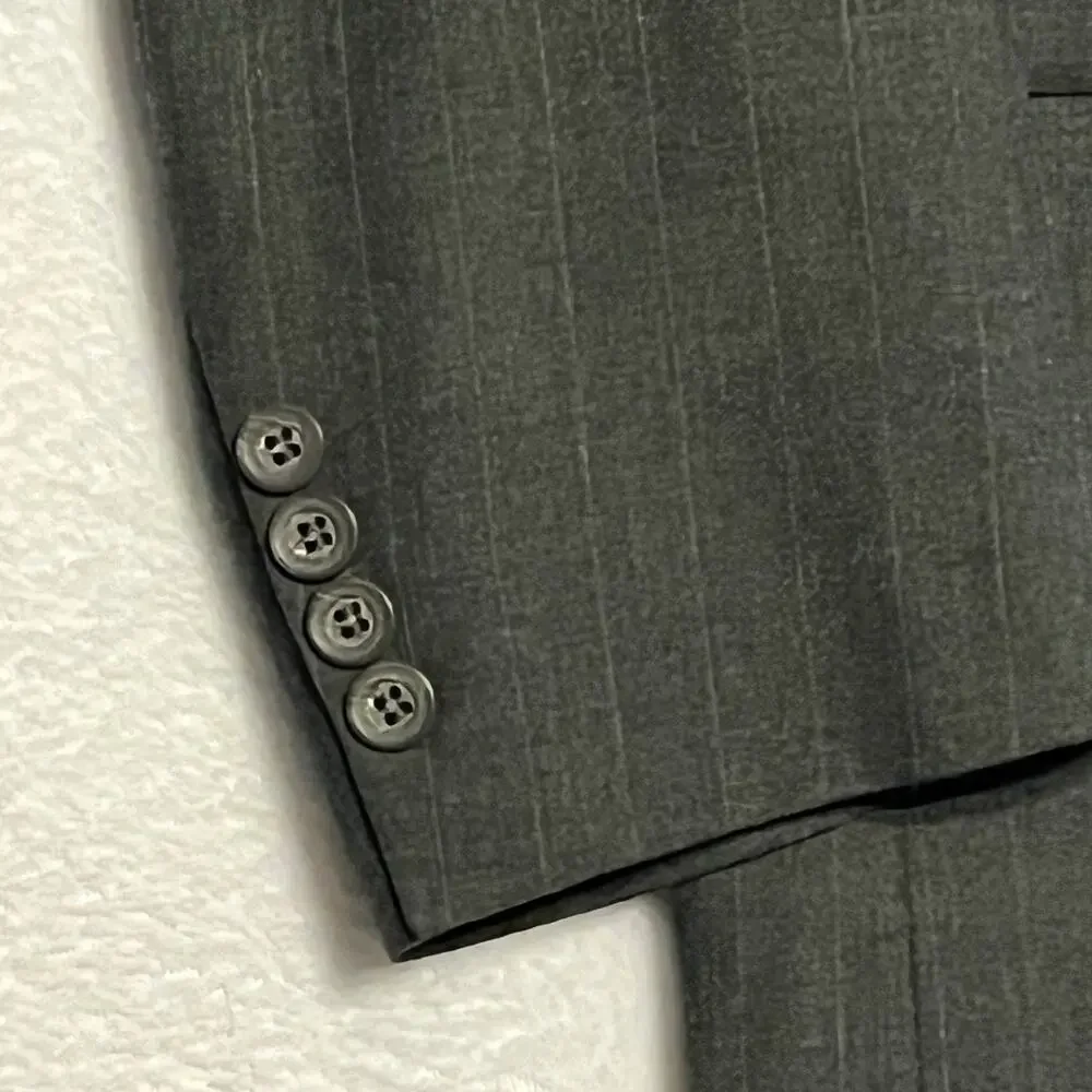 VTG Early 90s Gray Pinstripe 40R 32x30 2pc Pant Suit 100% Wool Flat Front
